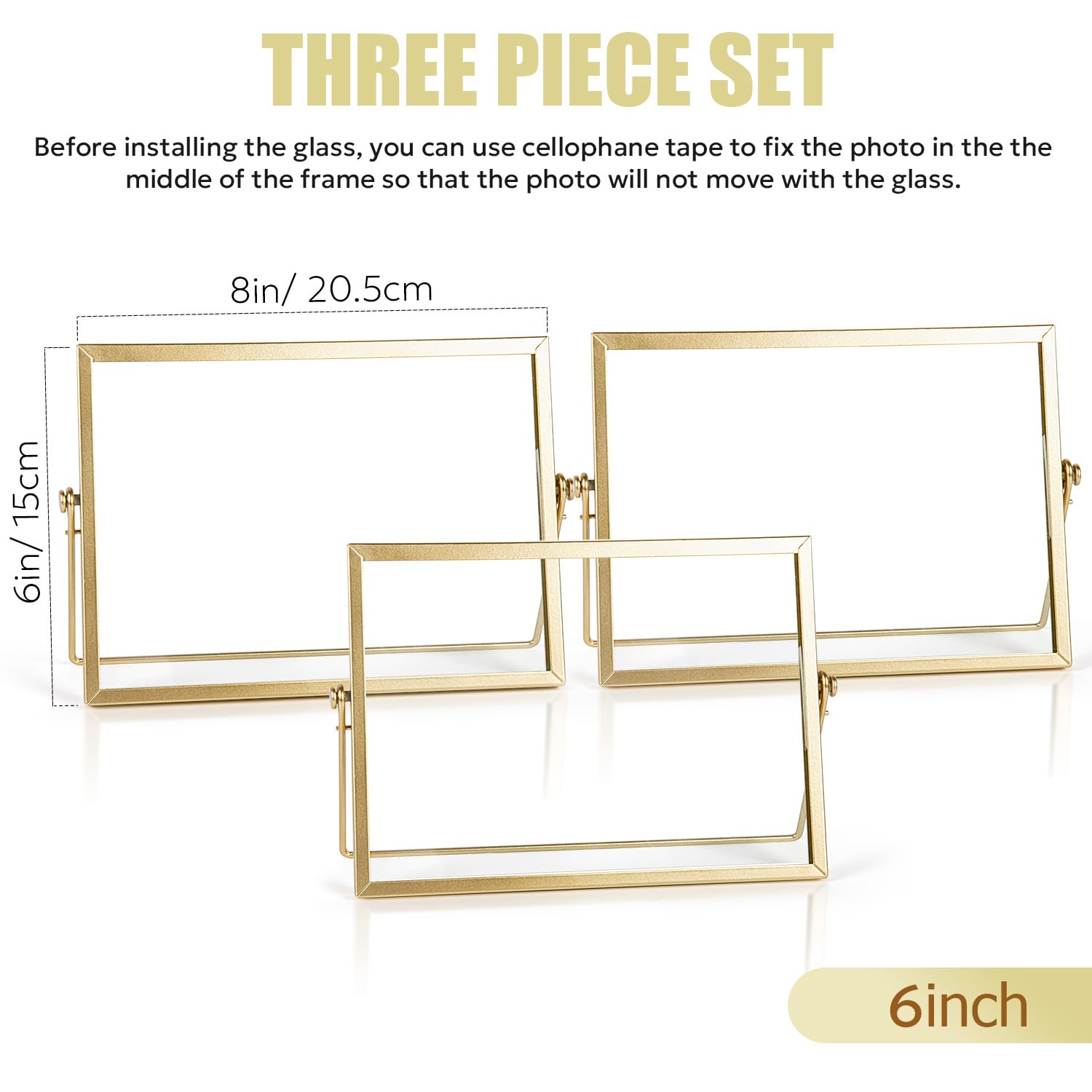 AceList 6x8 Picture Frame Set of 3 for 4x6 Picture - Gold Metal Floating Photo Frame with Glass Cover - 6x8 Frame Gold Picture F